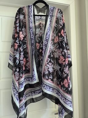 Express Black Sheer Floral Kimono One Size